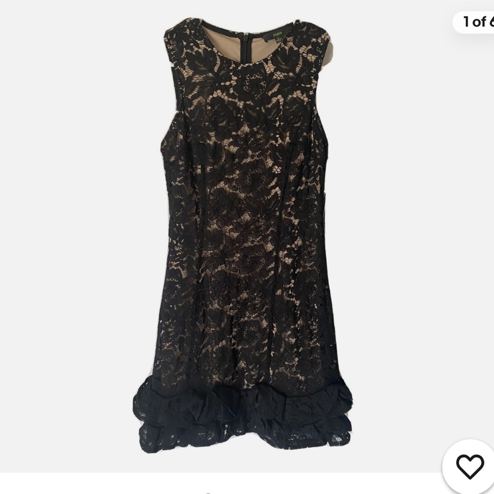 Maia sz 12 Black Lace overlay Dress ruffle bottom sleeveless LBD feminine goth